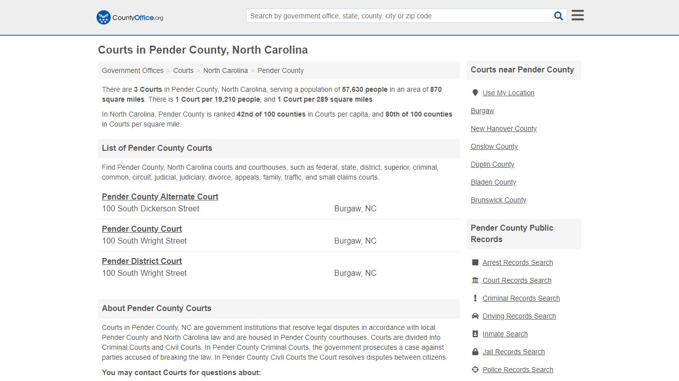 Courts - Pender County, NC (Court Records & Calendars)