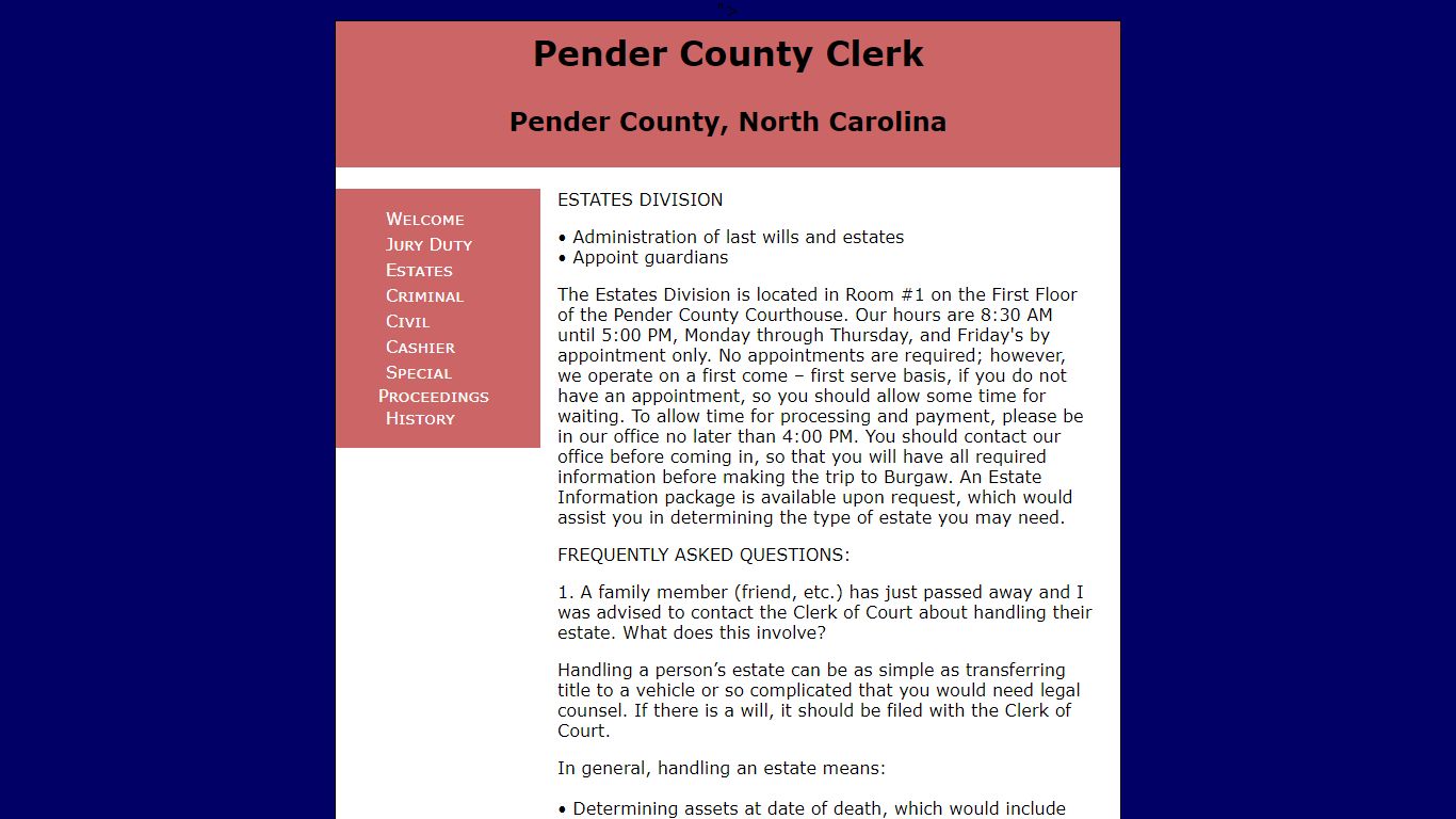 Pender County Clerk of Superior Court